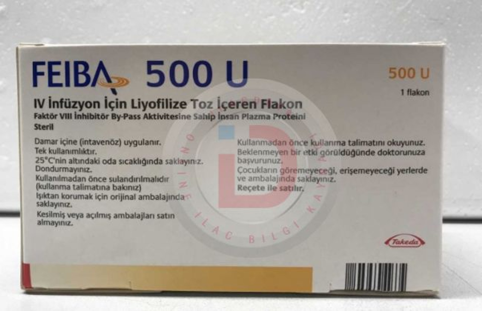 FEIBA 500 U IV INFUZYON ICIN LIYOFILIZE TOZ ICEREN FLAKON (10 ml)