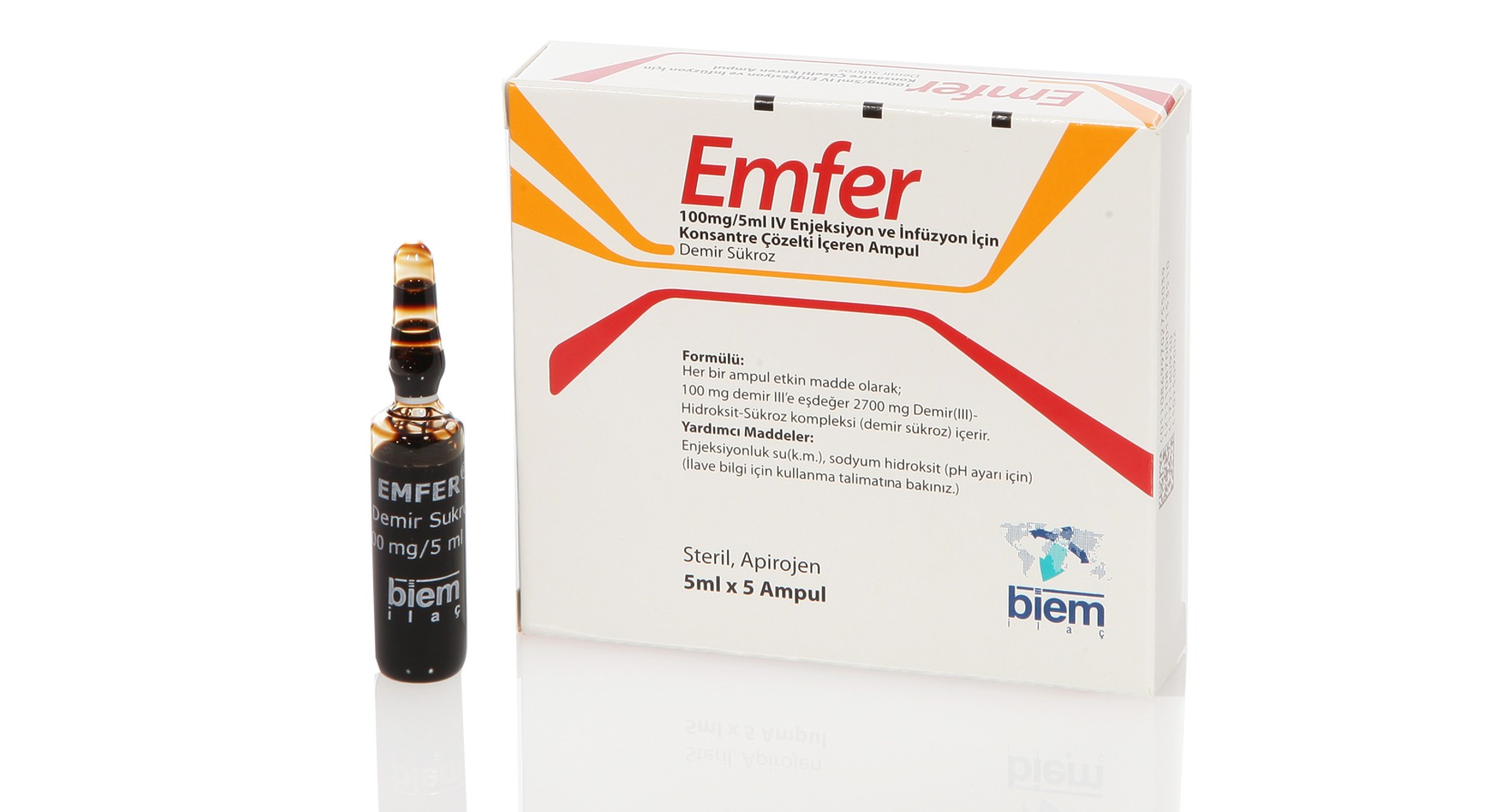 EMFER 100MG/5ML ENJEKSİYON VE INFUZYON ICIN KONSANTRE COZELTI ICEREN 5 AMPUL